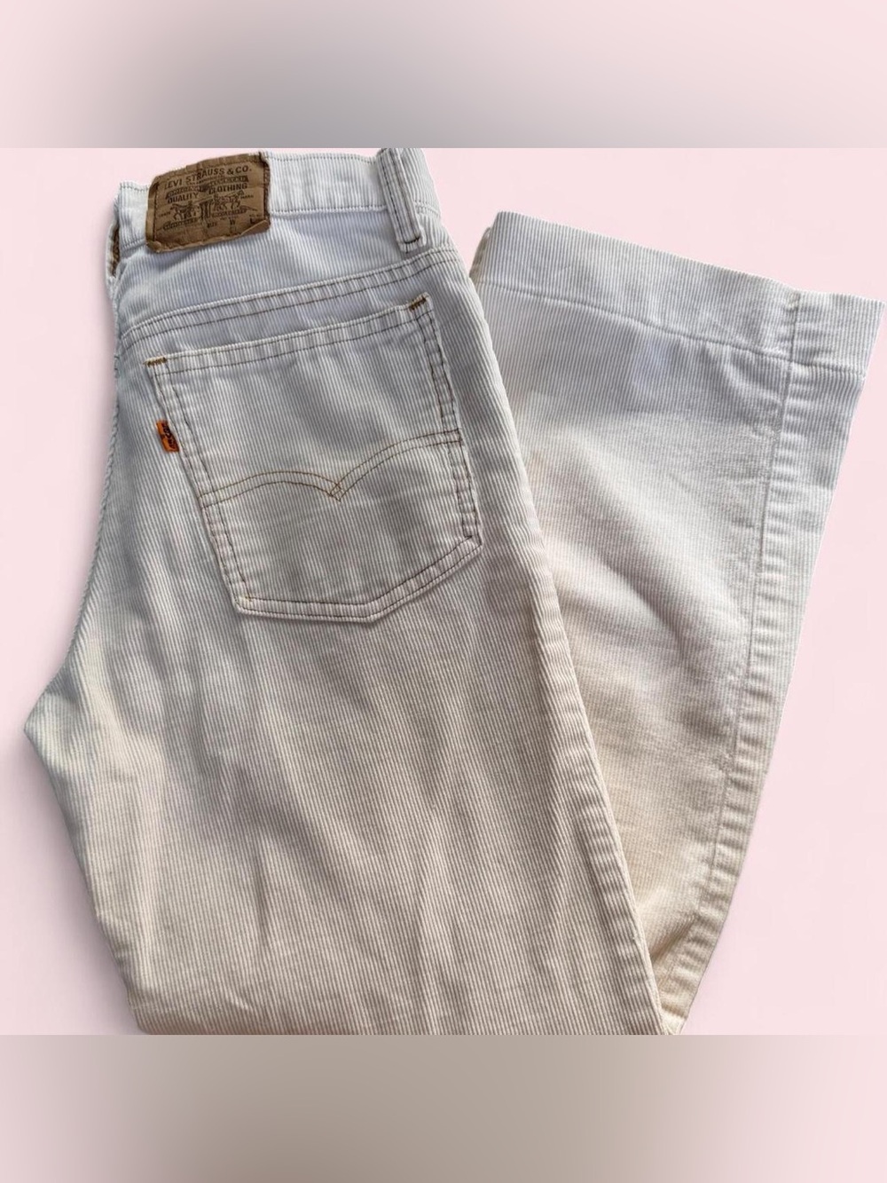 Vintage Orange Tab Levi’s Cream Corduroy Wide Leg Rare Pants 30x32 70s/80s USA